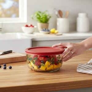 Threshold Glass Storage Container 4 Cup Red NWT Holly Berries